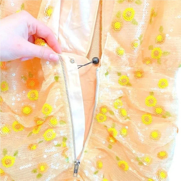 NWT For Love & Lemons Ryder Sequin Floral Mini Dress in Tangerine Size: Small - Picture 12 of 14